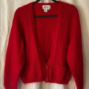 Elegant hand knitted Mohair Red Women's Cardigan